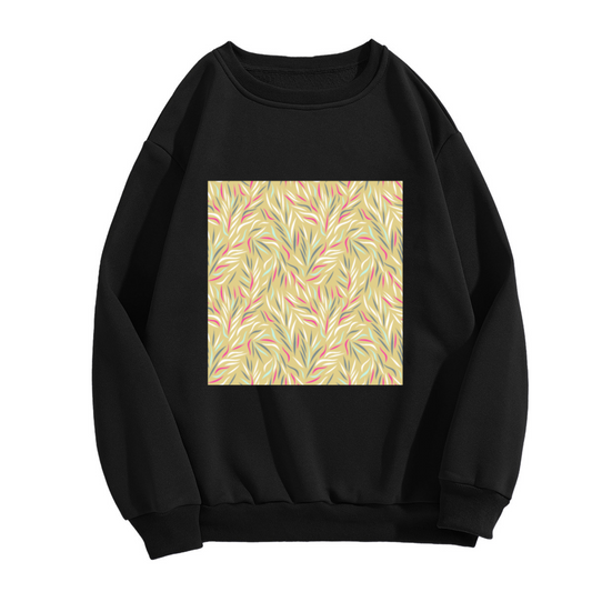 Trendy Abstract Botanical Leaves Crewneck Sweatshirt with Soft Pastel Hand-Drawn Floral Print