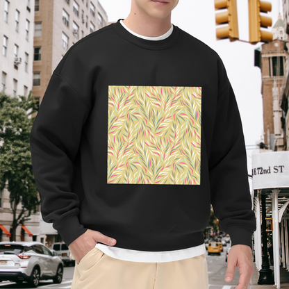 Trendy Abstract Botanical Leaves Crewneck Sweatshirt with Soft Pastel Hand-Drawn Floral Print