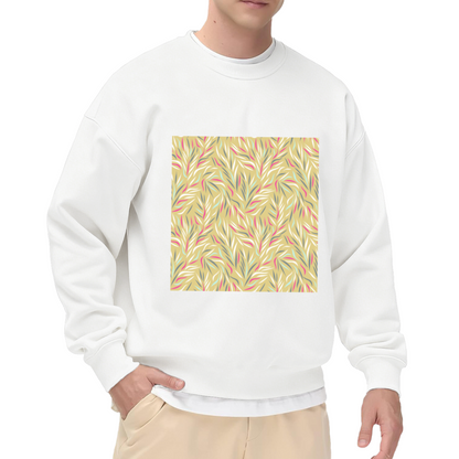 Trendy Abstract Botanical Leaves Crewneck Sweatshirt with Soft Pastel Hand-Drawn Floral Print