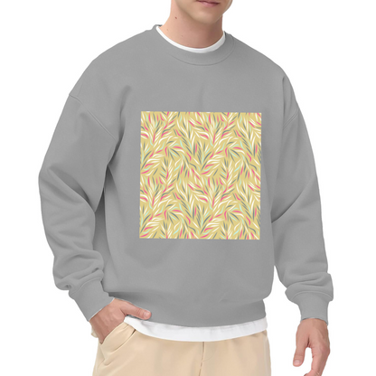 Trendy Abstract Botanical Leaves Crewneck Sweatshirt with Soft Pastel Hand-Drawn Floral Print