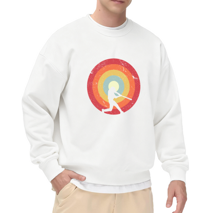 Baseball Batter Retro Sunburst Silhouette Crewneck Sweatshirt | Vintage 70s Sport Graphic Pullover, Baseball Lover Gift