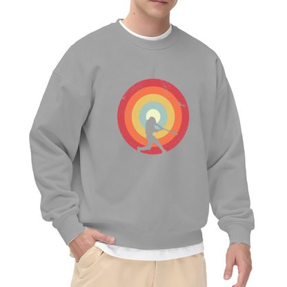 Baseball Batter Retro Sunburst Silhouette Crewneck Sweatshirt | Vintage 70s Sport Graphic Pullover, Baseball Lover Gift