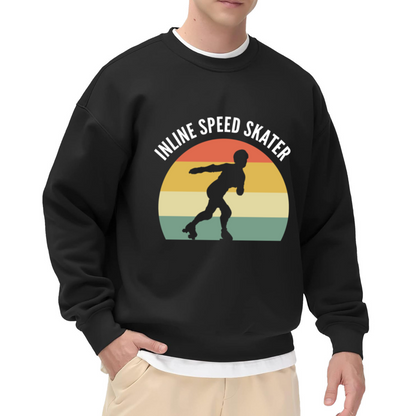 Inline Speed Skater Retro Sunset Stripes Crewneck Sweatshirt | Vintage Roller Skating Athletic Pullover, Skater Gift