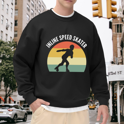 Inline Speed Skater Retro Sunset Stripes Crewneck Sweatshirt | Vintage Roller Skating Athletic Pullover, Skater Gift