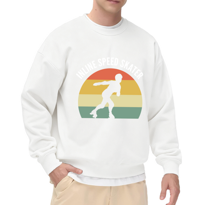 Inline Speed Skater Retro Sunset Stripes Crewneck Sweatshirt | Vintage Roller Skating Athletic Pullover, Skater Gift
