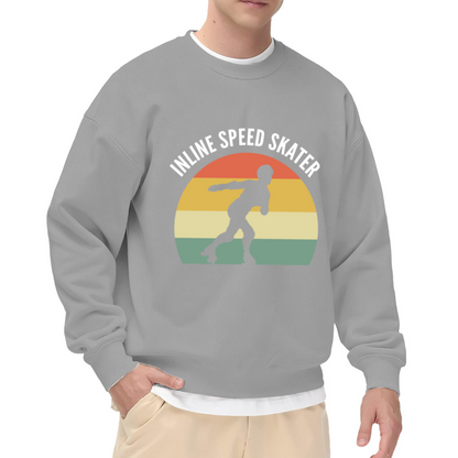 Inline Speed Skater Retro Sunset Stripes Crewneck Sweatshirt | Vintage Roller Skating Athletic Pullover, Skater Gift