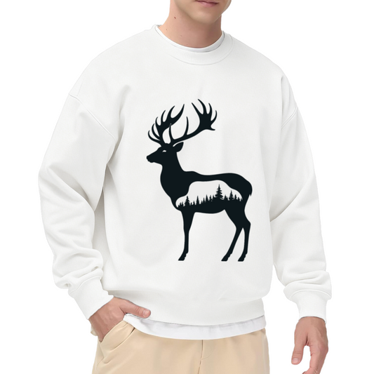 Stag Deer Forest Negative Space Crewneck Sweatshirt | Minimalist Wilderness Silhouette Pullover, Nature Lover Gift
