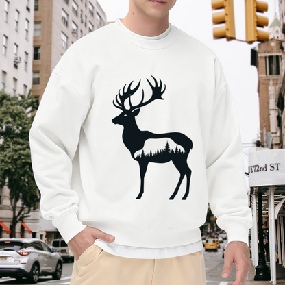 Stag Deer Forest Negative Space Crewneck Sweatshirt | Minimalist Wilderness Silhouette Pullover, Nature Lover Gift