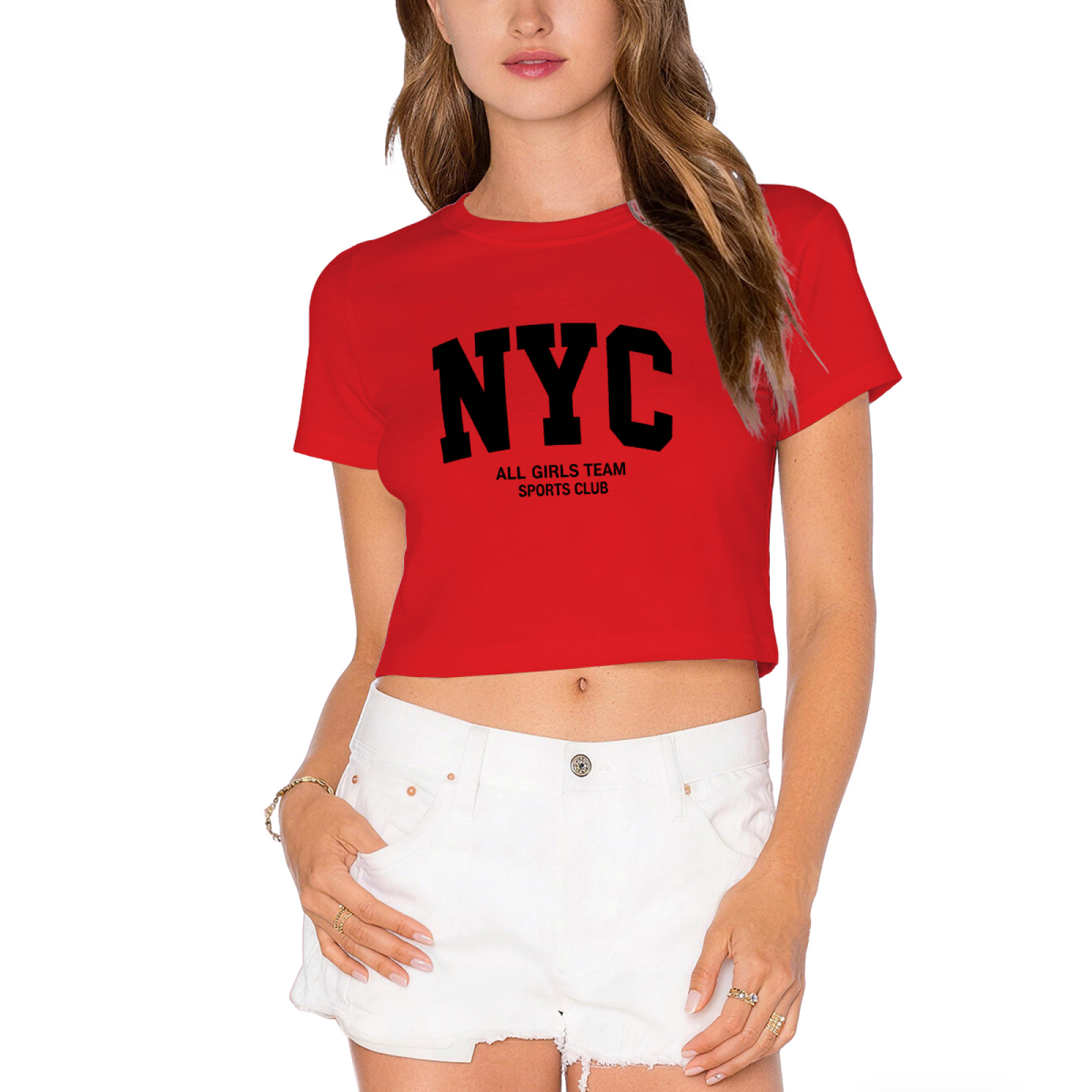 NYC All Girls Sports Club Retro Varsity Red Crop Tee