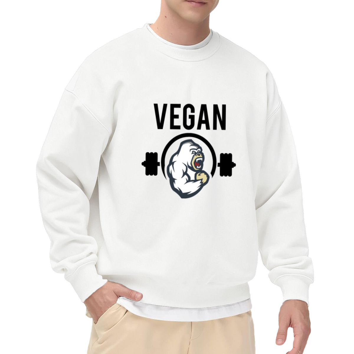 Vegan Gorilla Barbell Fitness Crewneck Sweatshirt | Plant-Based Strength Mascot Pullover, Vegan Gym Gift