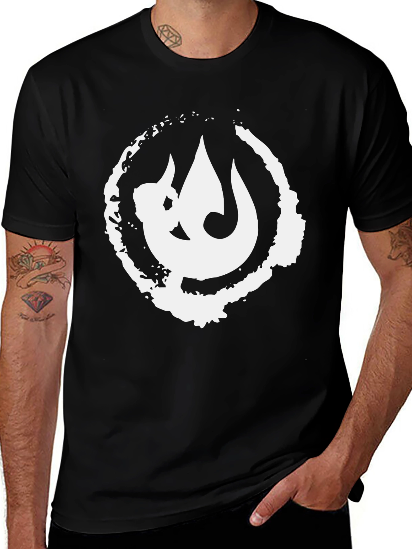 Black T-Shirt with White Graphic Print