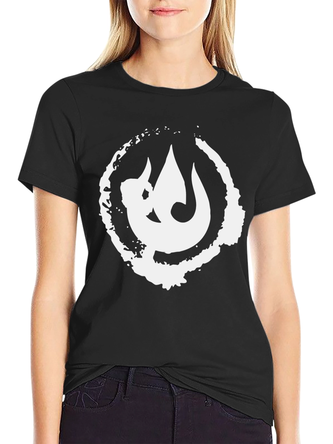 Black T-Shirt with White Graphic Print