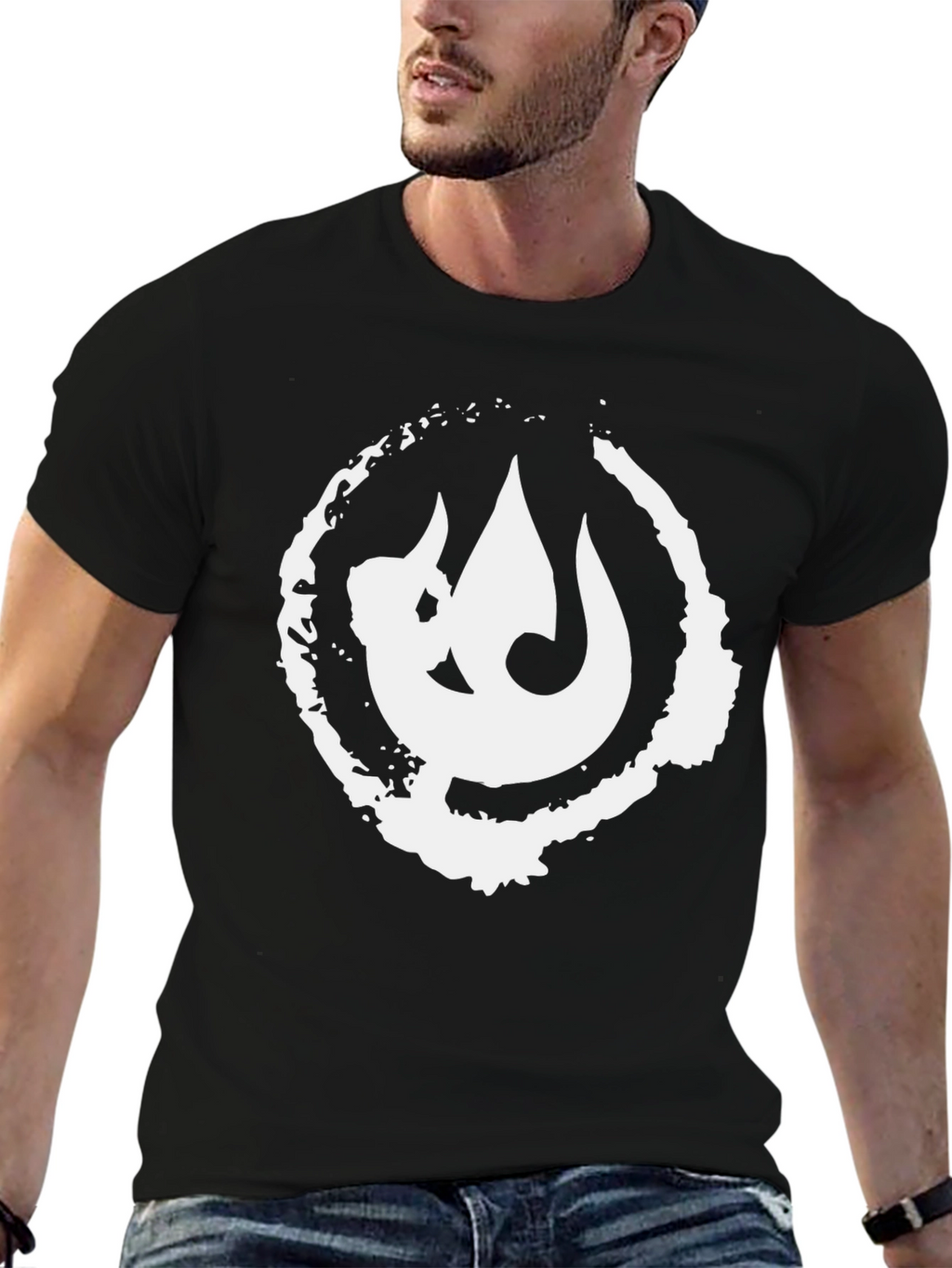 Black T-Shirt with White Graphic Print