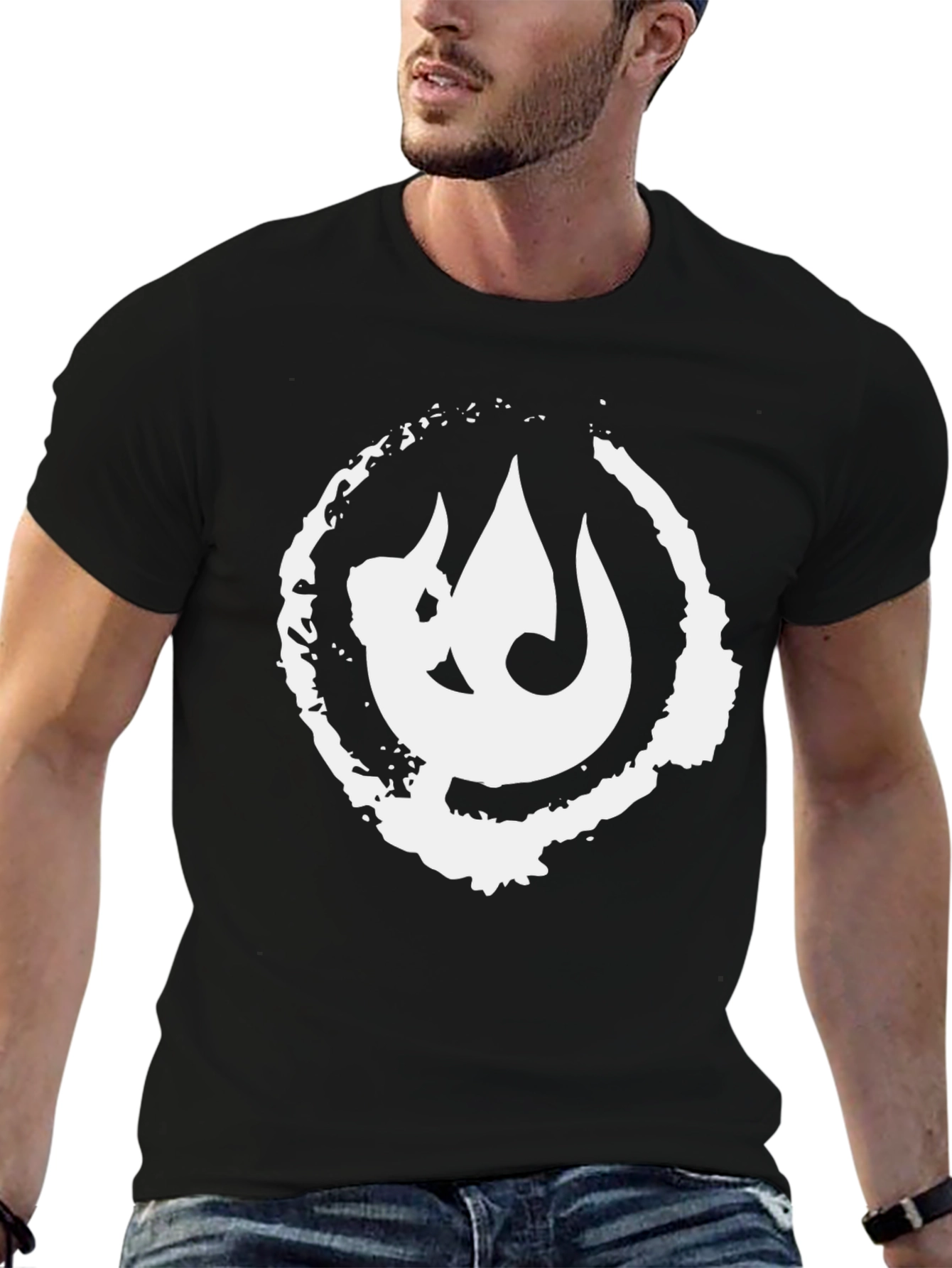 Black T-Shirt with White Graphic Print