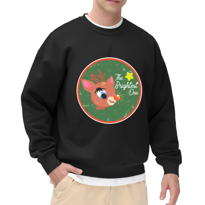 The Brightest One Glowing Nose Reindeer Christmas Crewneck Sweatshirt | Vintage Festive Holiday Graphic Pullover, Xmas Gift