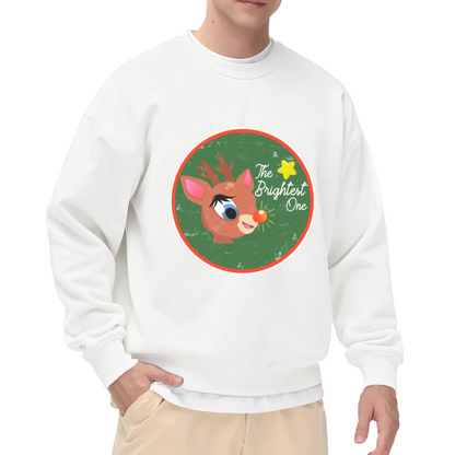 The Brightest One Glowing Nose Reindeer Christmas Crewneck Sweatshirt | Vintage Festive Holiday Graphic Pullover, Xmas Gift