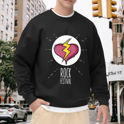 Rock Festival Broken Heart Crewneck Sweatshirt - Concert Music Graphic Pullover, Band Merch Style, Rocker Gift Top