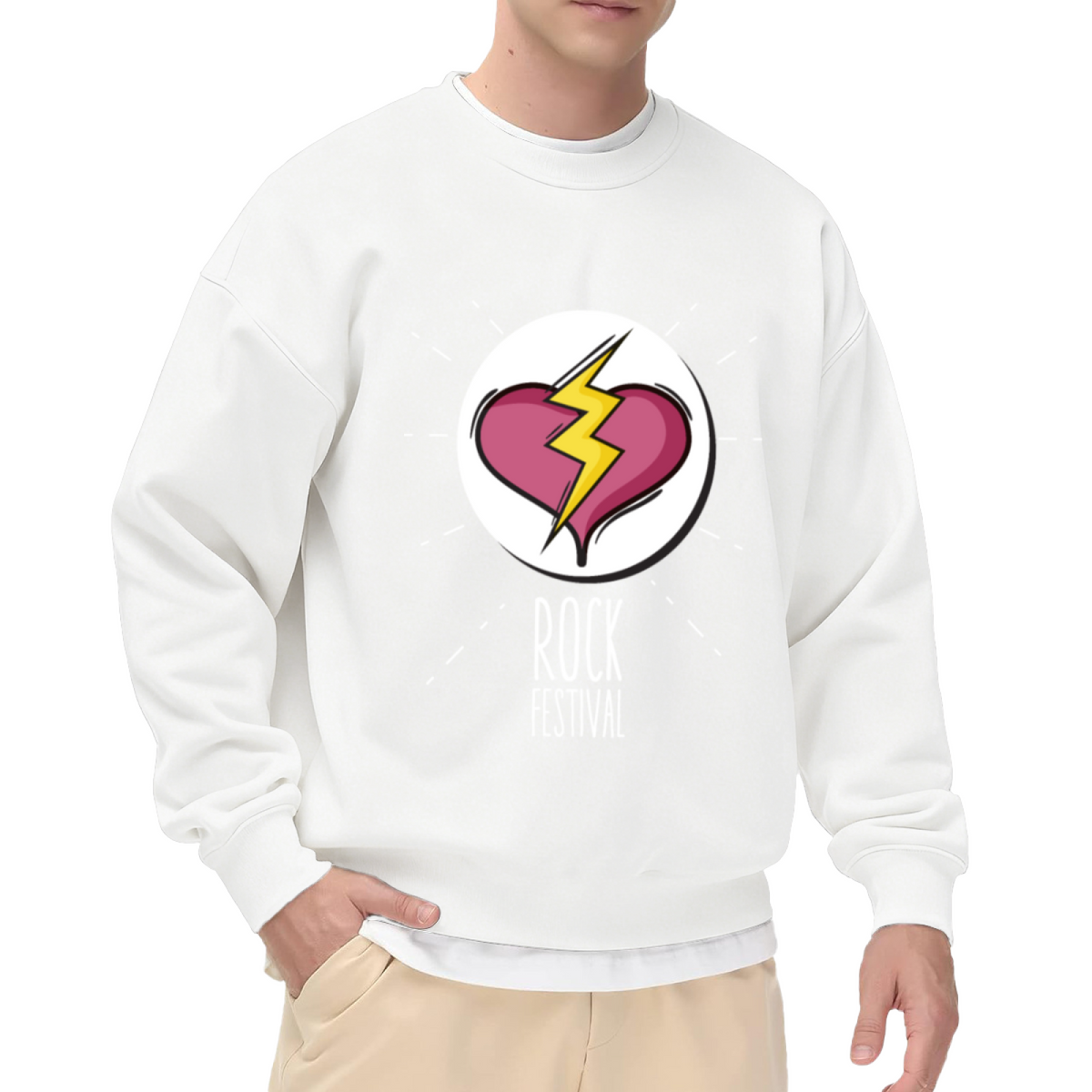 Rock Festival Broken Heart Crewneck Sweatshirt - Concert Music Graphic Pullover, Band Merch Style, Rocker Gift Top