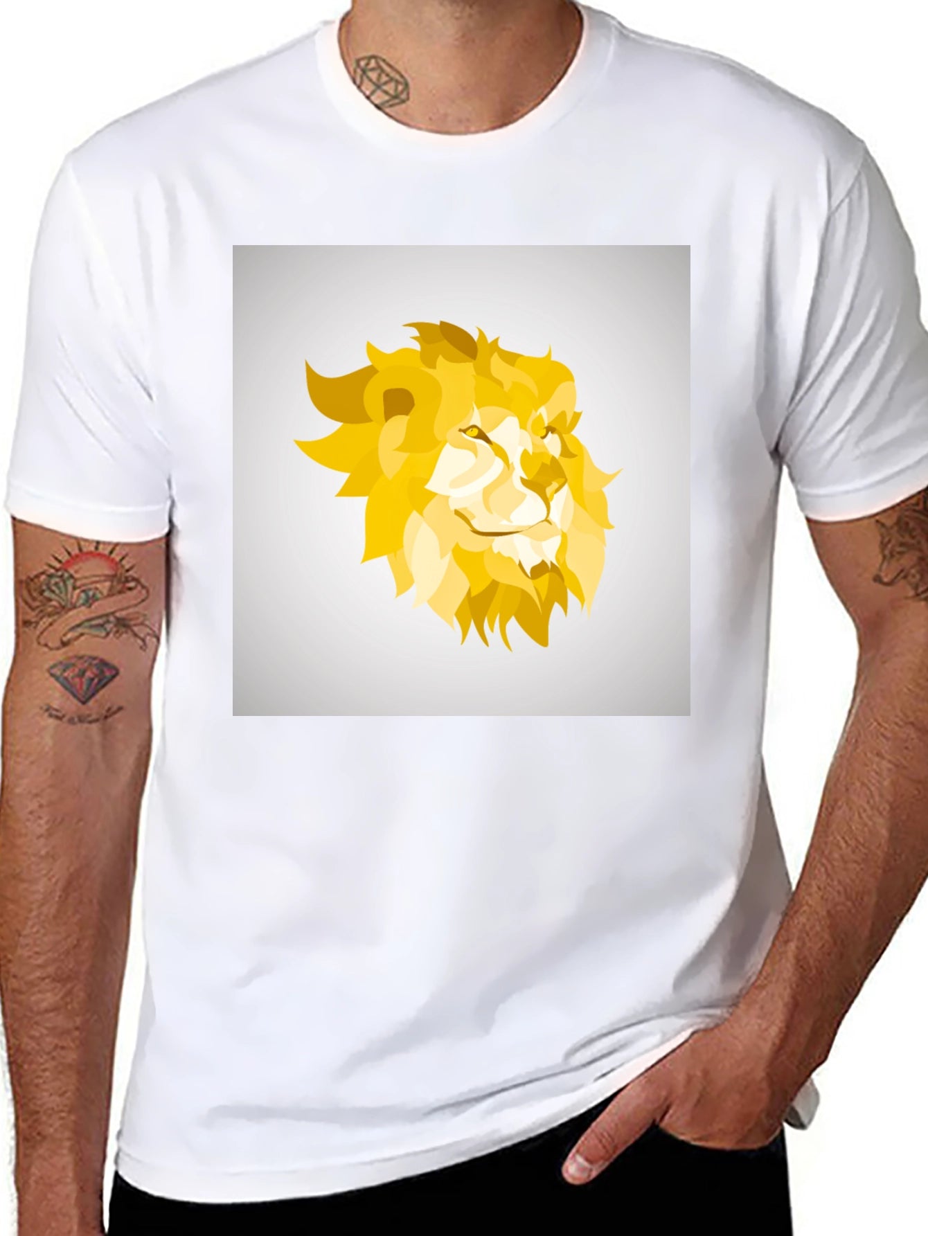 Geometric Lion Graphic Tee - Black