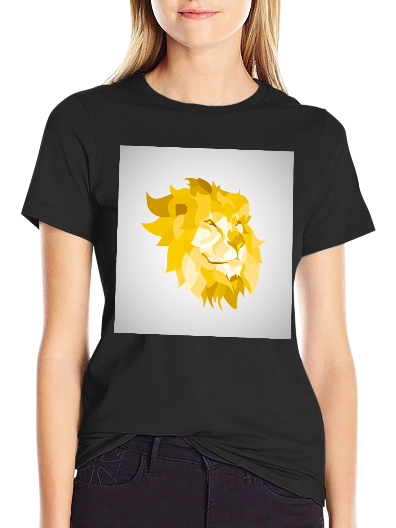 Geometric Lion Graphic Tee - Black