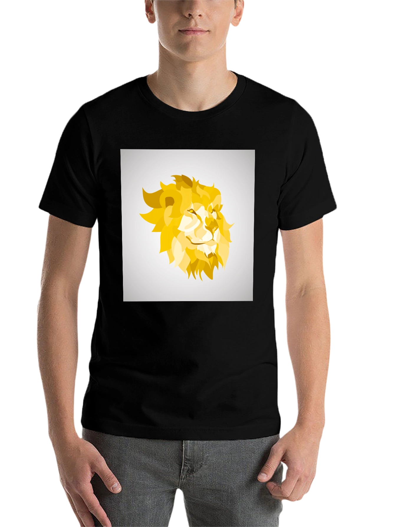 Geometric Lion Graphic Tee - Black