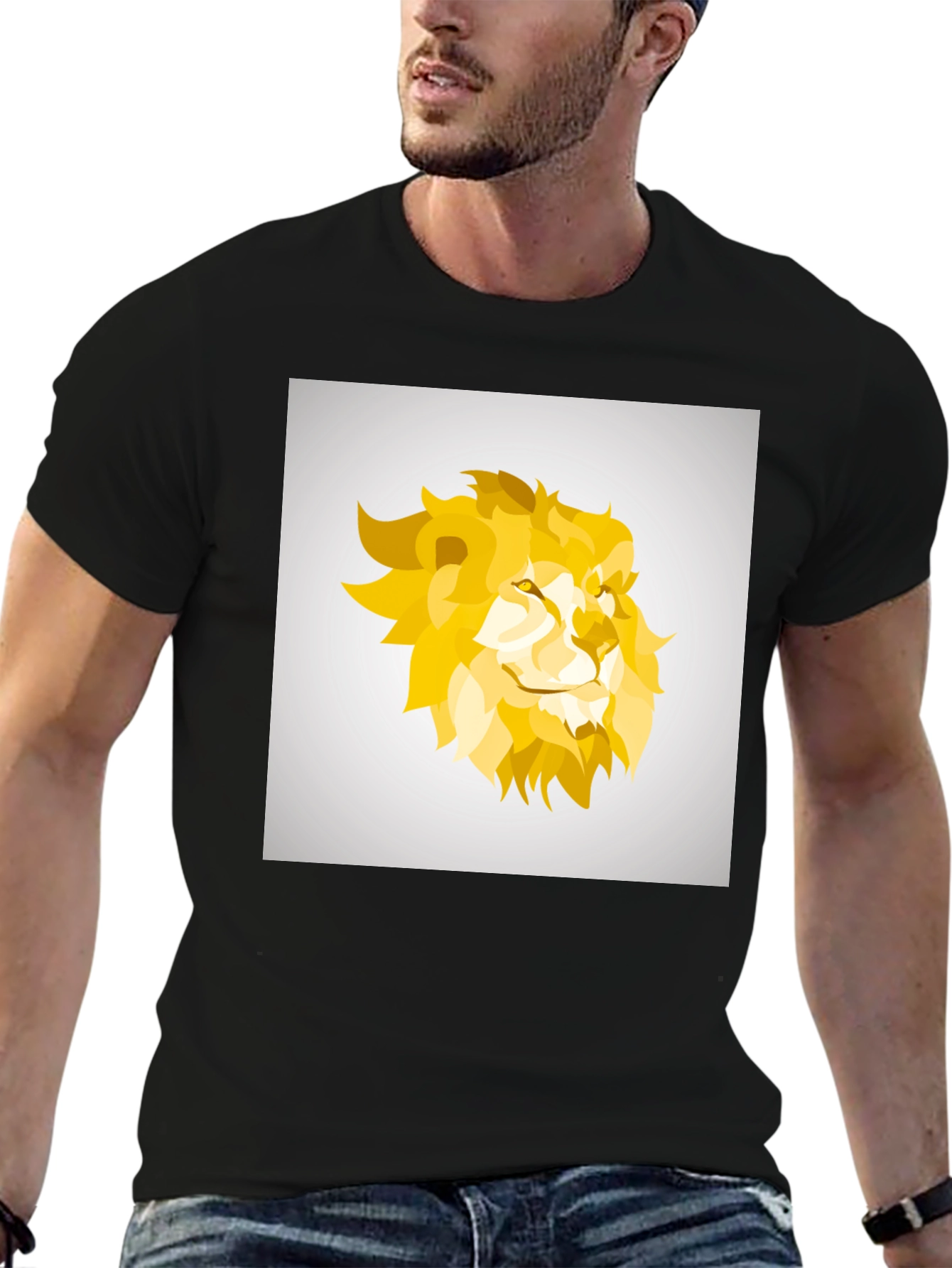 Geometric Lion Graphic Tee - Black