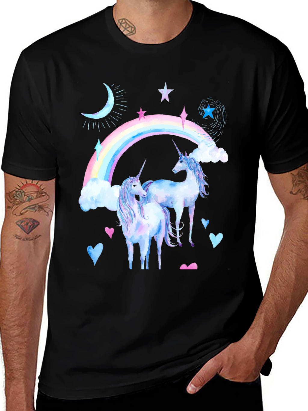Unicorn Rainbow Black T-Shirt