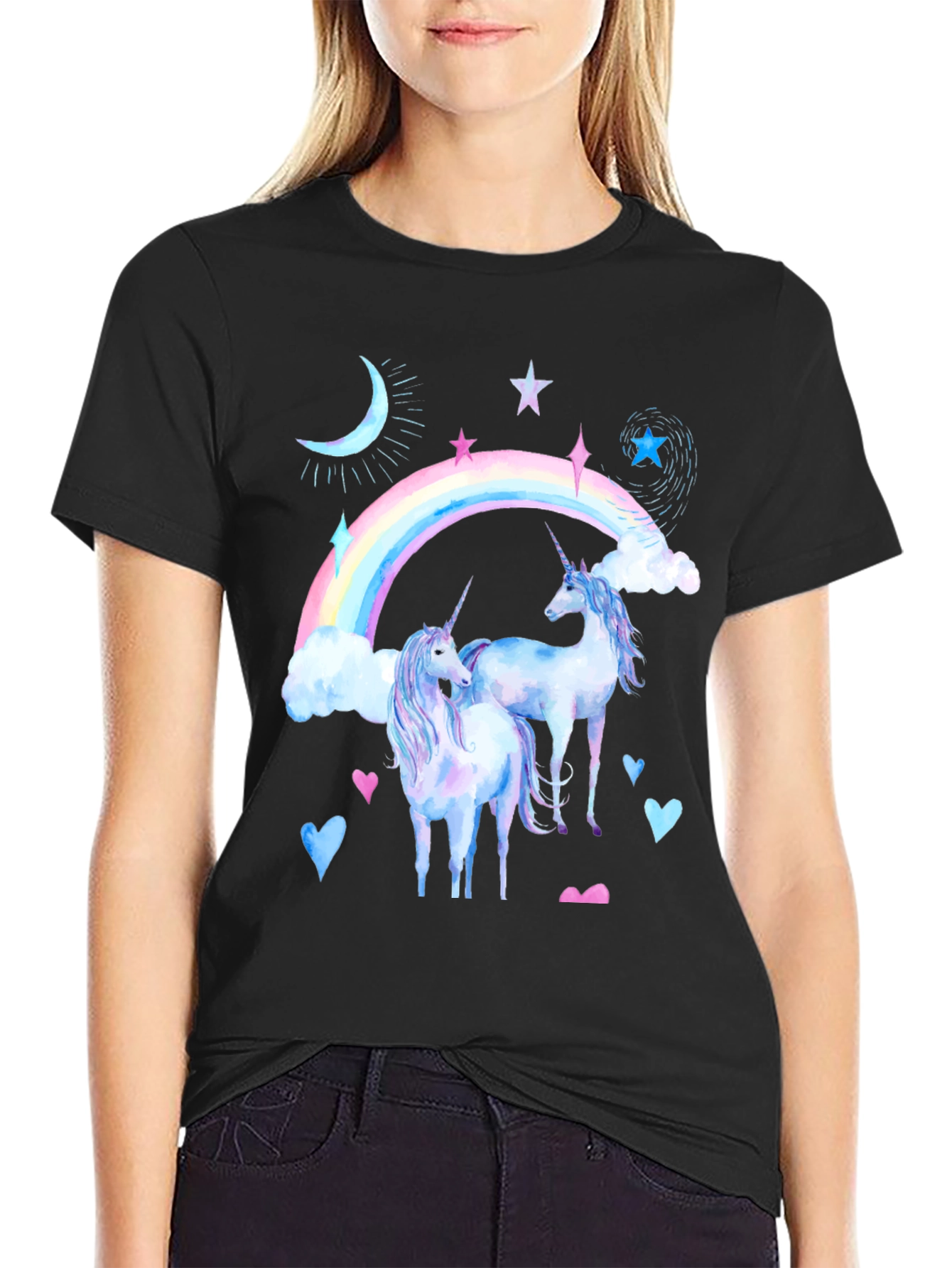 Unicorn Rainbow Black T-Shirt