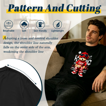 Men's Red Hip Hop King Teddy Bear Streetwear Graffiti Graphic Tee
