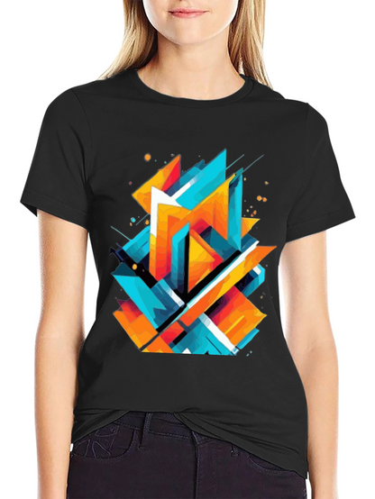 Abstract Geometric Graphic Print Black T-Shirt