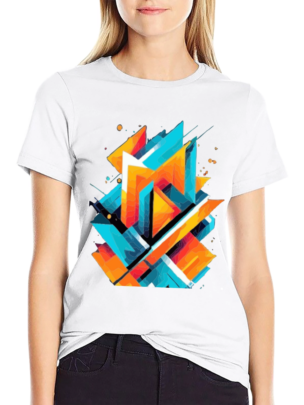 Abstract Geometric Graphic Print Black T-Shirt
