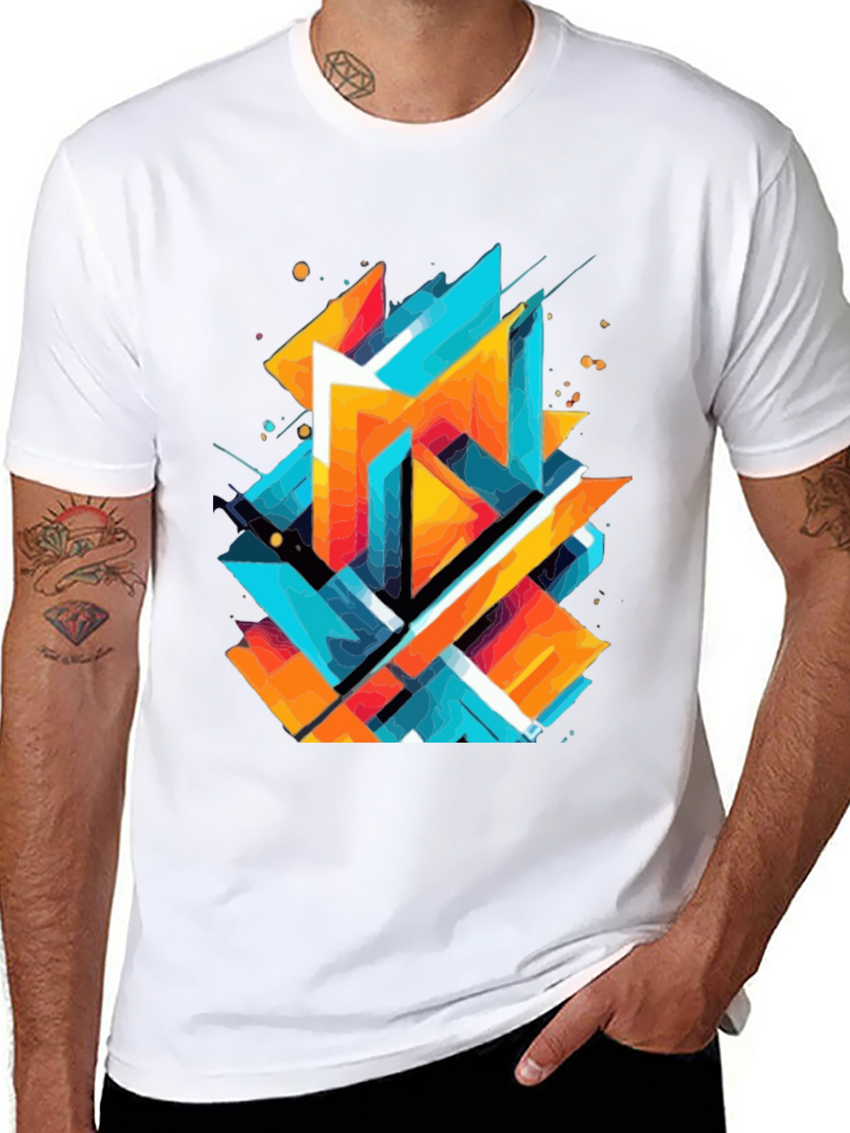 Abstract Geometric Graphic Print Black T-Shirt