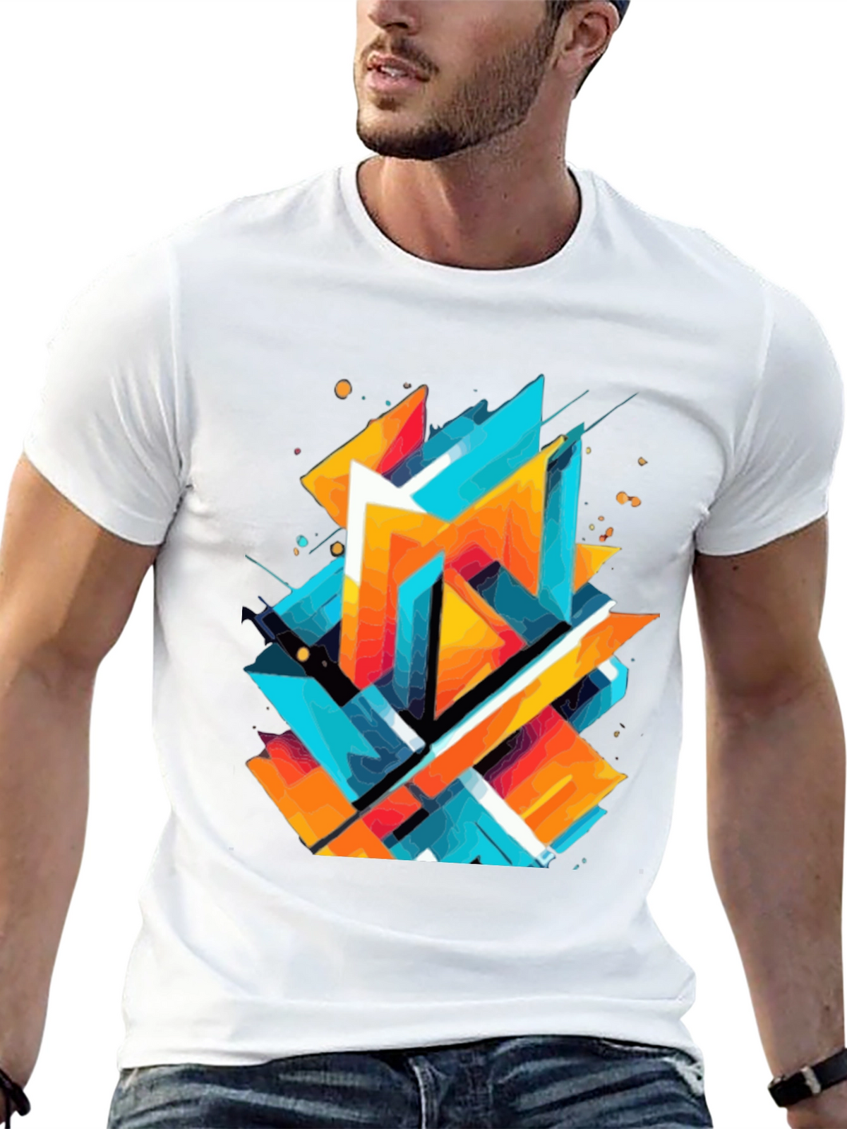 Abstract Geometric Graphic Print Black T-Shirt
