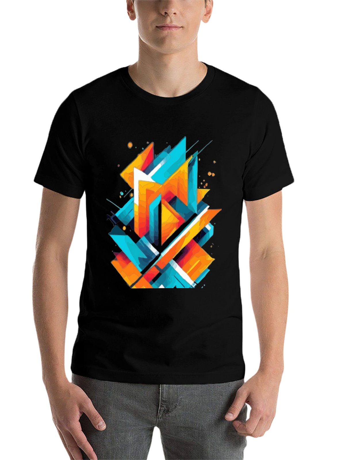 Abstract Geometric Graphic Print Black T-Shirt