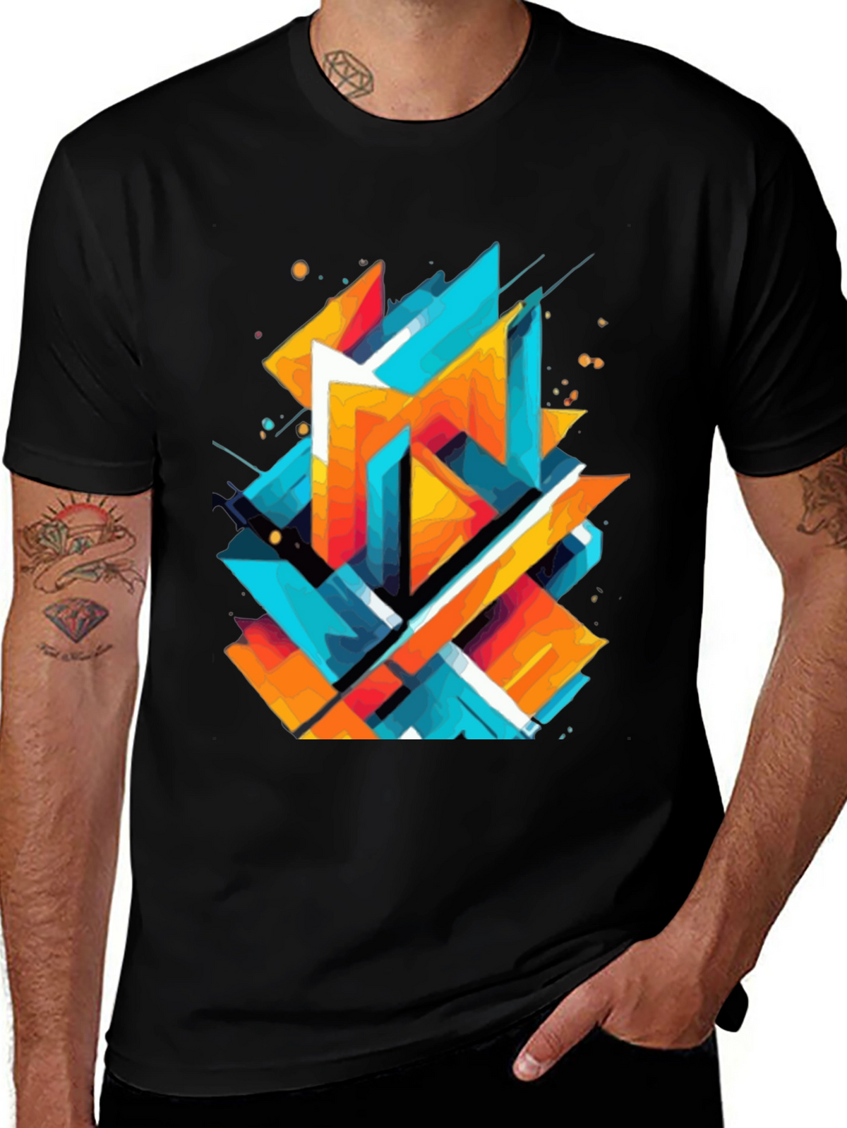 Abstract Geometric Graphic Print Black T-Shirt