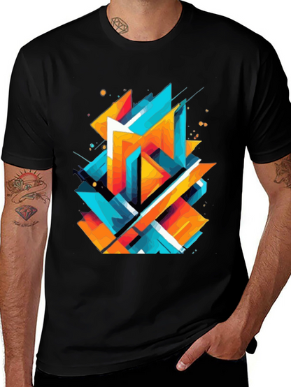 Abstract Geometric Graphic Print Black T-Shirt