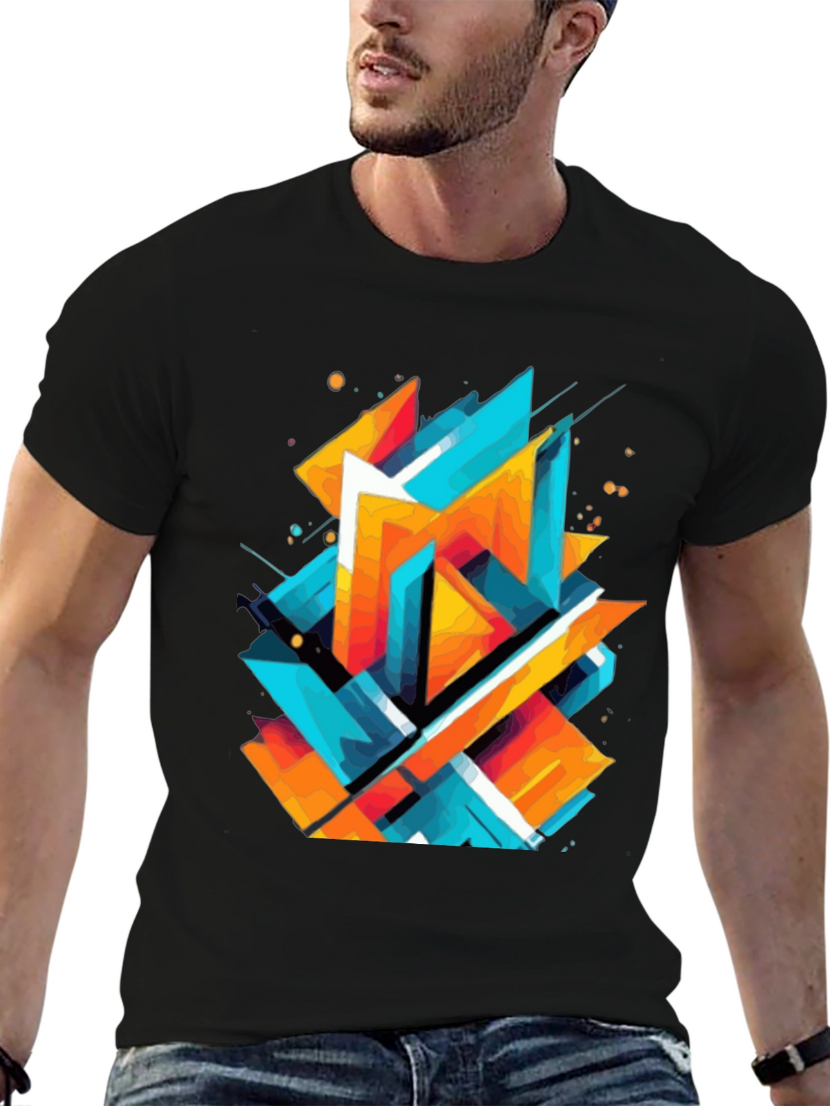 Abstract Geometric Graphic Print Black T-Shirt