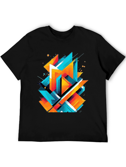 Abstract Geometric Graphic Print Black T-Shirt