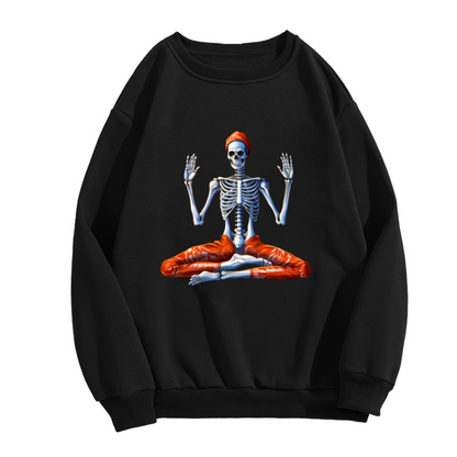 Meditating Skeleton Lotus Pose Crewneck Sweatshirt | Zen Yoga Bone Art Pullover, Spiritual Yoga Lover Gift