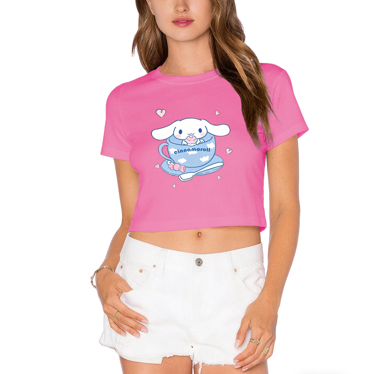 Fitness Lifting Pochacco Pink Crop Top Funny Sanrio Character Cropped Tee