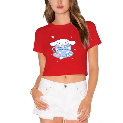 Fitness Lifting Pochacco Pink Crop Top Funny Sanrio Character Cropped Tee