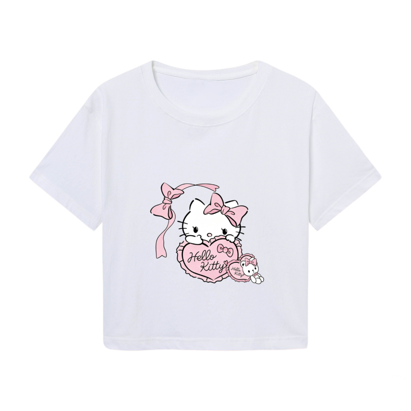 Sweet Bow Heart Hello Kitty White Cropped Tee