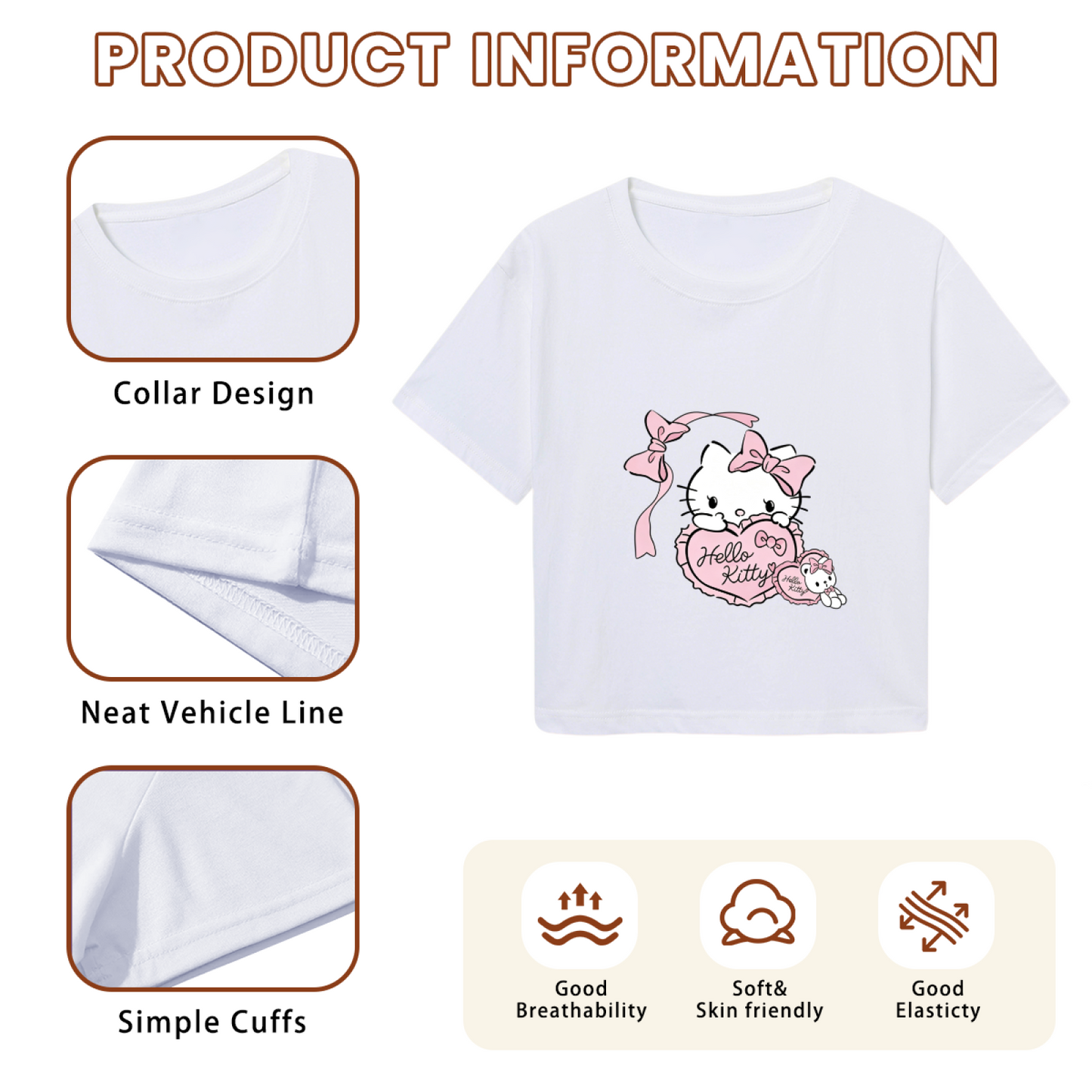 Sweet Bow Heart Hello Kitty White Cropped Tee