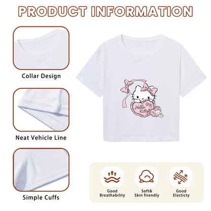 Sweet Bow Heart Hello Kitty White Cropped Tee