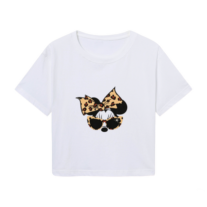 Leopard Print Bow Minnie Mouse Retro Sunglasses Cropped Top Y2K Crop Tee