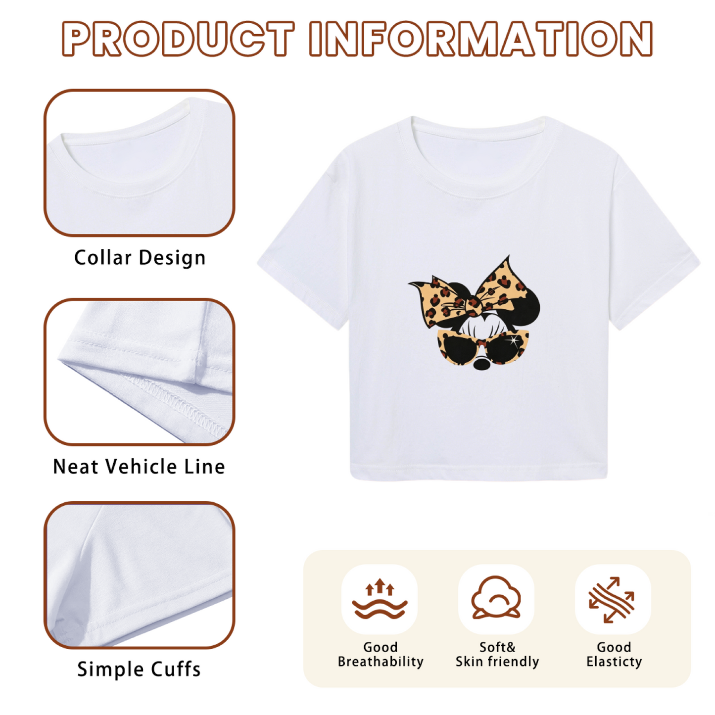 Leopard Print Bow Minnie Mouse Retro Sunglasses Cropped Top Y2K Crop Tee