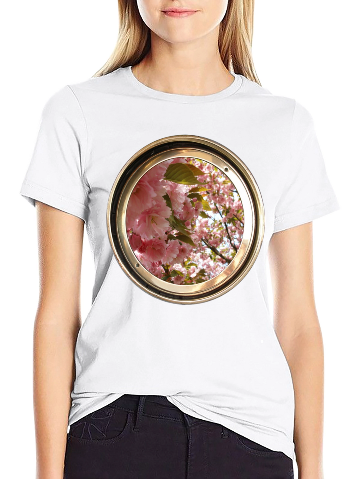 Floral Porthole Graphic Tee - Unique Design