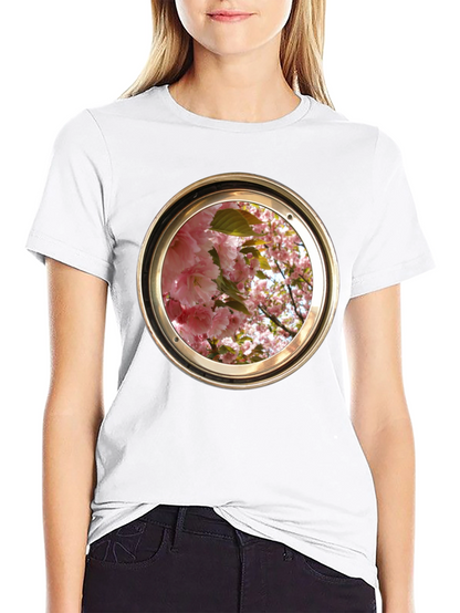 Floral Porthole Graphic Tee - Unique Design
