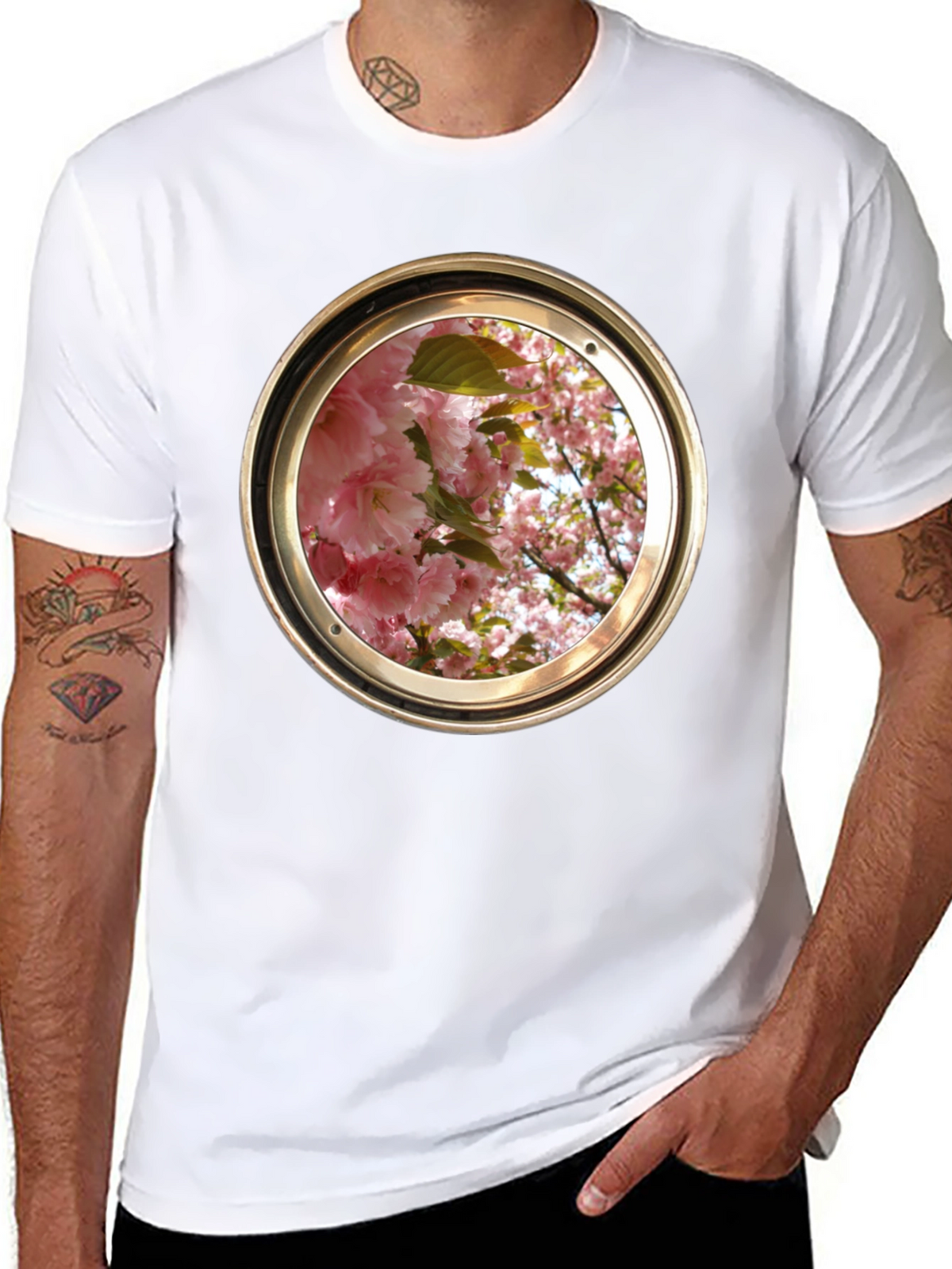 Floral Porthole Graphic Tee - Unique Design