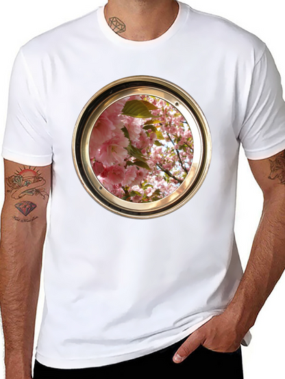 Floral Porthole Graphic Tee - Unique Design